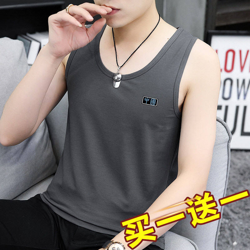 하나 사면 하나 무료 모달 아이스 실크 조끼 남성 트렌디 피트니스 허들 스포츠 속건성 양복 조끼 민소매 티셔츠 서스펜더