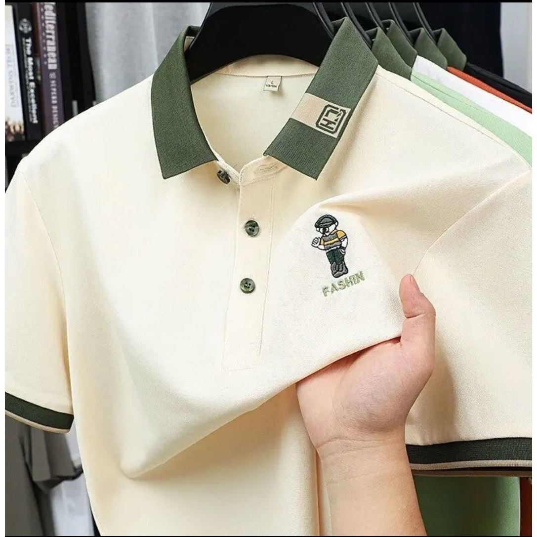 2026夏季新款翻领纯棉短袖POLO衫男士刺绣潮流修身半袖T恤上衣服