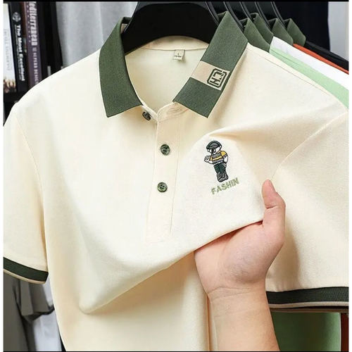 2026夏季新款翻领纯棉短袖POLO衫男士刺绣潮流修身半袖T恤上衣服