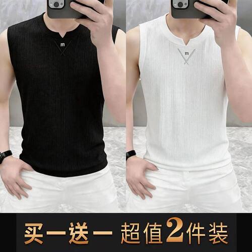 2026夏季薄款冰丝凉感背心男士运动休闲百搭大码宽松速干无袖T恤