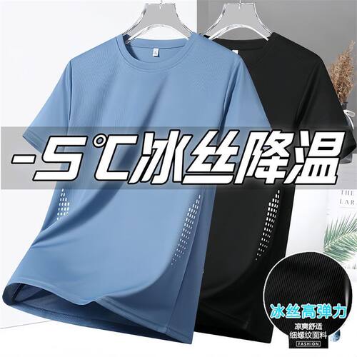精选冰感透气网眼短袖T恤夏季男士冰丝运动休闲百搭速干半袖上衣