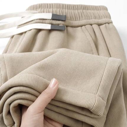 高端雪尼尔休闲裤男士灯芯绒秋冬款加绒加厚宽松直筒显瘦显高长裤