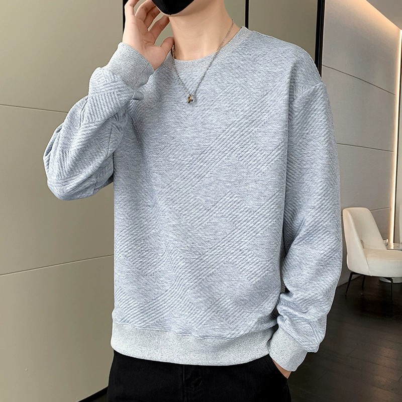清仓捡漏~男士春秋款重磅提花柔软舒适圆领套头卫衣潮牌简约纯色