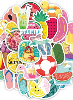 50张夏日清新沙滩冰激凌贴纸防水创意滑板手机贴画sticker跨进