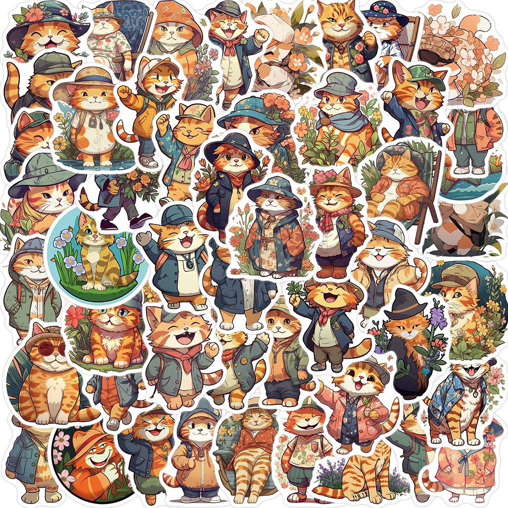 50张卡通橘猫涂鸦贴纸个性装饰吉他笔记本行李箱DIY防水手机贴纸