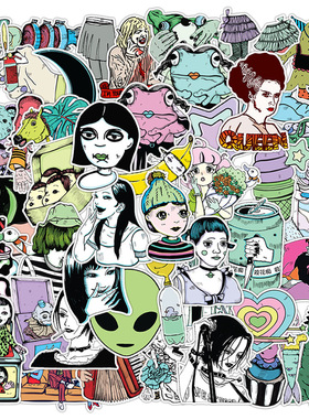 50张卡通惊悚动漫人物PVC防水文具笔记本水杯滑板装饰sticker跨境