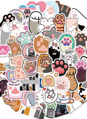 50张可爱猫爪治愈卡通涂鸦贴纸防水笔记本创意DIY手账sticker发