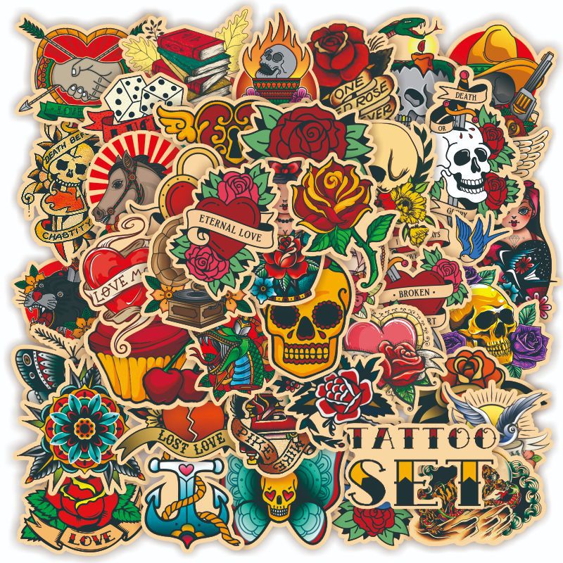 100张复古守旧涂鸦贴纸防水创意笔记本水杯头盔滑板sticker跨境