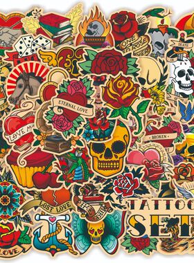 100张复古守旧涂鸦贴纸防水创意笔记本水杯头盔滑板sticker跨境