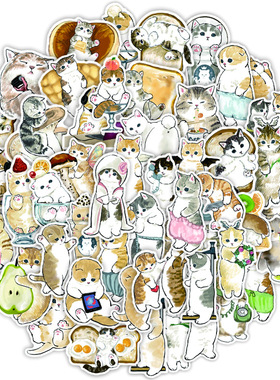 50张可爱卡通治愈手绘猫咪贴纸防水行李箱儿童文具装饰sticker