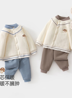婴幼儿衣服秋冬夹棉80g男女宝分体套装家居服棉衣棉裤加棉外出服