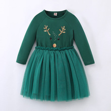2024秋季新品女童连衣裙欧美圣诞麋鹿网纱童裙宝宝可爱公主裙