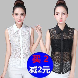 女装2025年新款 蕾丝无袖背心上衣打底衫百搭性感立领透明薄款