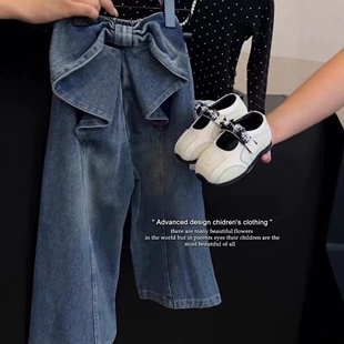 子套装 女童韩国蝴蝶结牛仔裤 儿童宝宝洋气时髦阔腿裤 2026新款 春季