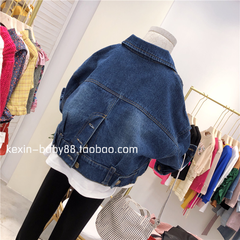 2024 봄 소녀 유럽과 미국의 한국 스타일 캐주얼 루즈한 작은 옷깃 아동 세척 데님 짧은 카디건 자켓