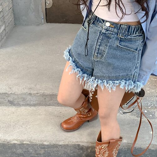 2026女童夏装新品毛边牛仔短裤子