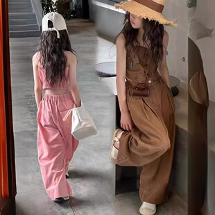 女童夏季薄款时髦套装洋气牛仔阔腿裤儿童潮款夏装休闲吊带两件套