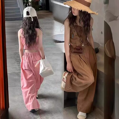 女童夏季薄款时髦套装洋气牛仔阔腿裤儿童潮款夏装休闲吊带两件套