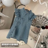 女童连衣裙2025夏装 潮 盘扣女宝牛仔公主裙儿童裙子夏季 新款 新中式