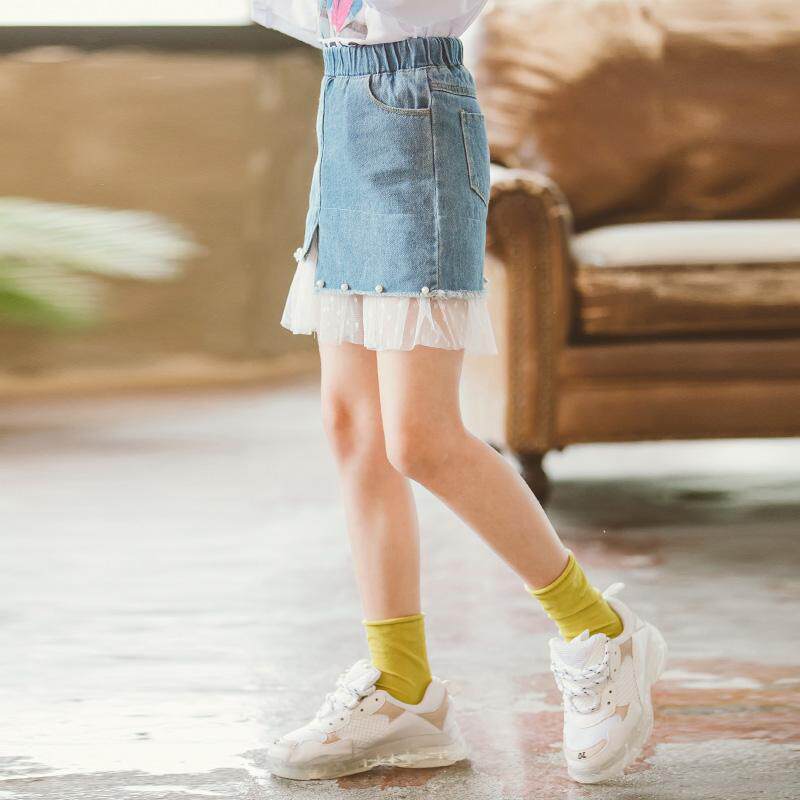 친자복 모녀복 아동스커트 슈퍼 스타일리시한 아동용 데님 스커트 여름용 짧은 스커트 패치워크 스커트