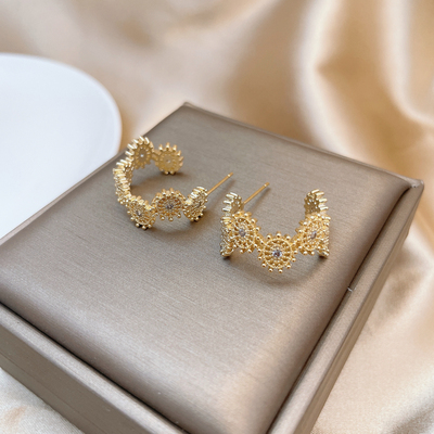 镀金法式蕾丝花边雏菊耳钉