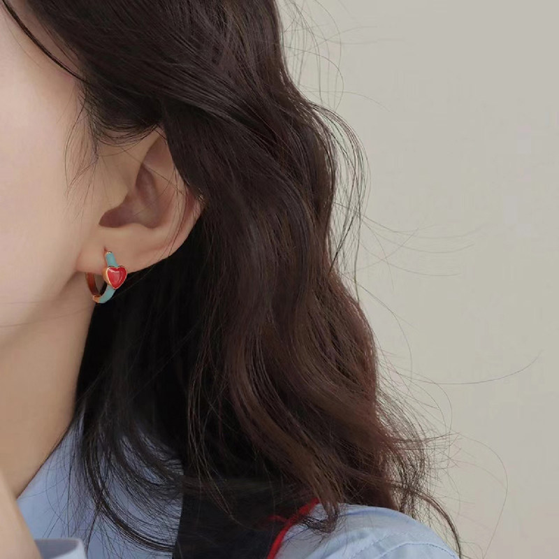 红蓝配色活泼感新款耳环小众设计高级感时髦耳钉圈圈耳扣个性耳饰