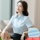 衬衣打底衫 2024夏季 商务休闲职业工装 V领半袖 浅蓝色衬衫 女短袖