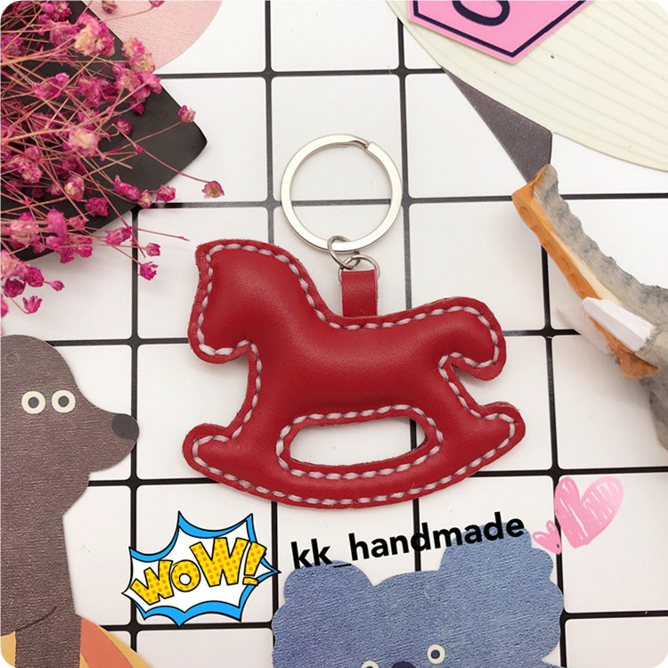小K纯手工定制 B家同款木马牛皮汽车钥匙扣包挂创意生日礼物挂件