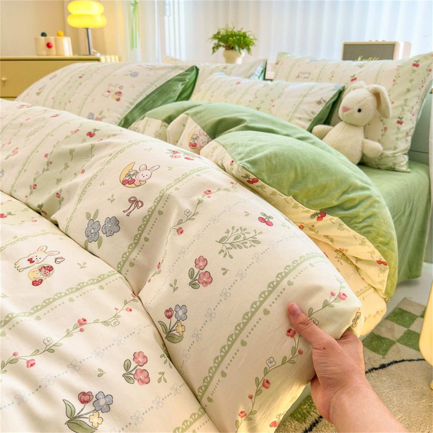 新款棉加绒四件套A面100%纯棉B面