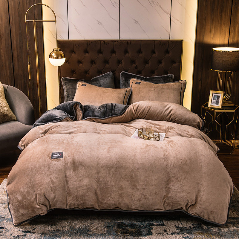 牛奶绒珊瑚绒四件套冬季加厚保暖法兰绒被套双面绒纯色法莱绒加绒