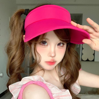 空顶休闲新款女夏款玫红色大帽檐