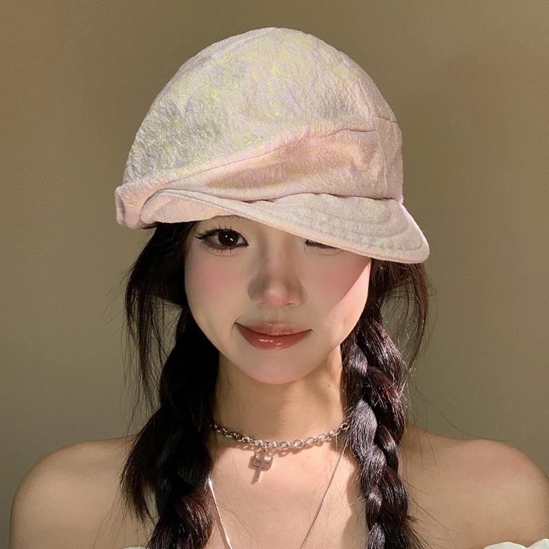 粉色褶皱贝雷帽女春夏季小众设计感报童帽百搭时髦显脸小画家帽子