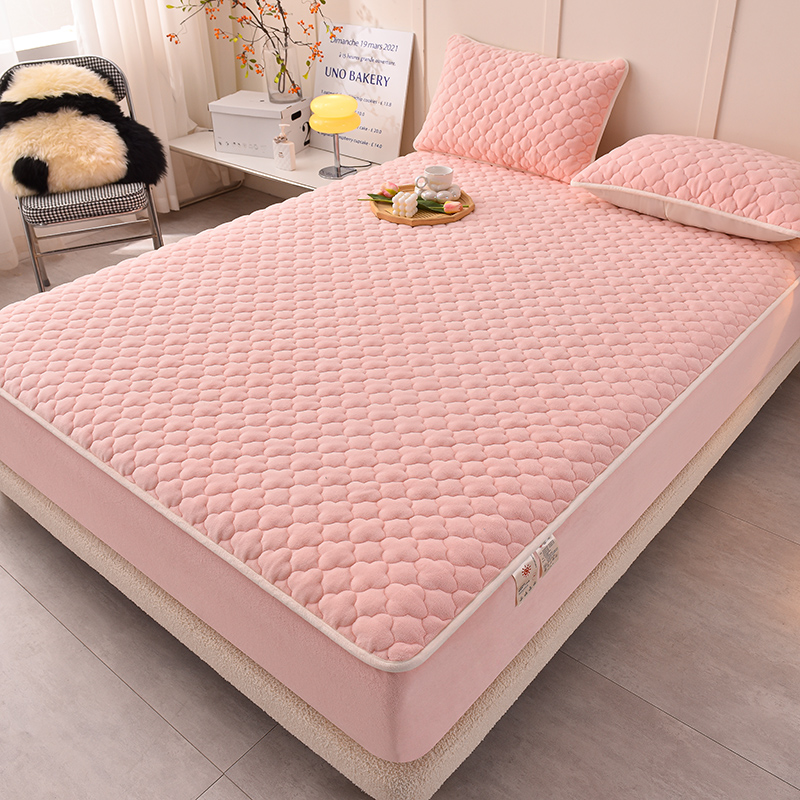 冬款加厚A类宝宝牛奶绒夹棉床笠保暖防滑床罩双人床180x220床垫套