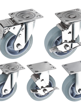 6寸重型150MM304不锈钢TPR橡胶脚轮子静音双刹车推车防锈轱辘万向