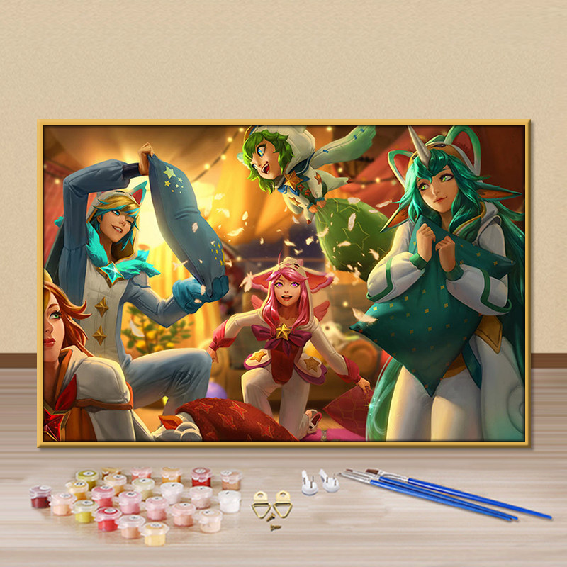 英雄联盟光辉女郎拉克丝diy数字油画卡通动漫手绘填色手工装饰画