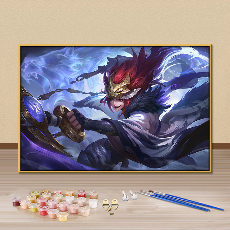 王者荣耀百里玄策diy数字油彩画游戏人物图案手工填充涂色装饰画