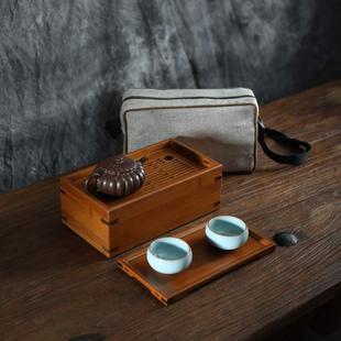 户外随身茶箱带干泡茶盘竹制茶盒整理箱 重竹茶具收纳盒旅行便携式