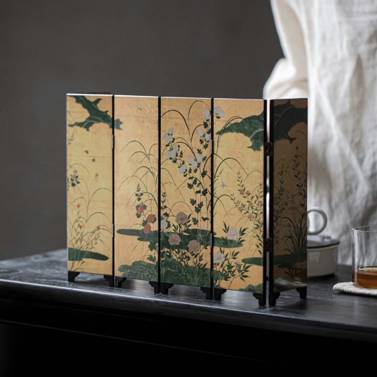 茶桌漆器小屏风折页装饰摆件双面
