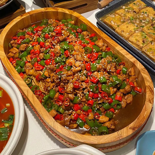 木盆鸡辣子鸡拌面盆网红木盆餐具