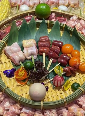 日式烧鸟串串展示盘圆形塑料编筐