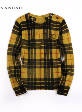 FEIYANCAO奢华童装 秋冬装BP女童中大童黄色格子套头毛衣针织衫