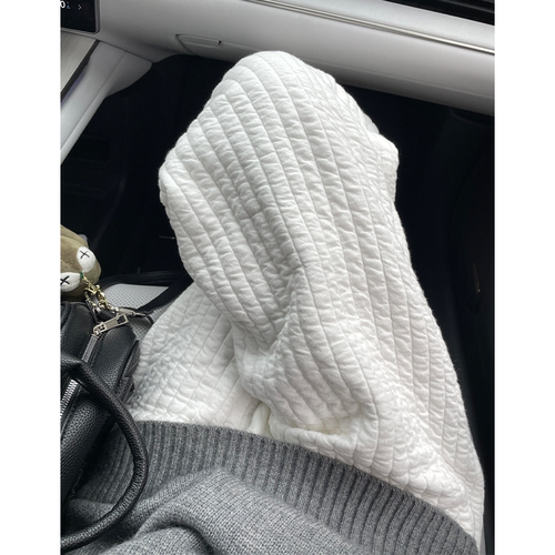 白色竖条绗缝直筒裤松紧腰阔腿裤