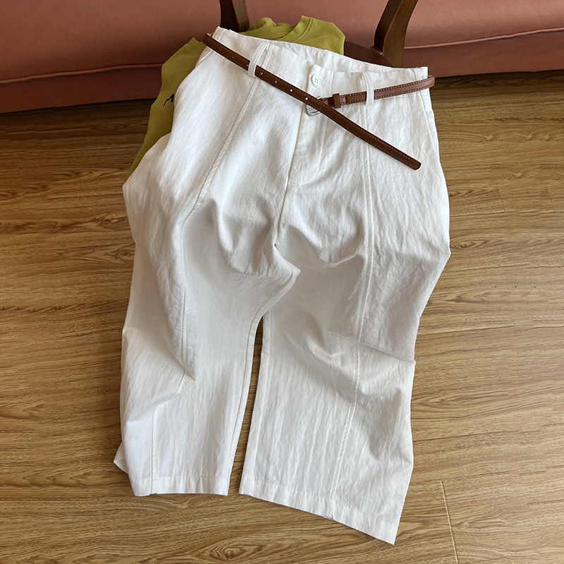 CHAO级穿搭！白色高腰肌理感休闲直筒天丝亚麻裤女夏季新款棉麻裤