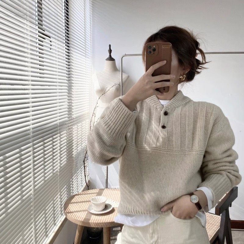 秋冬保暖套头小众翻领上衣女