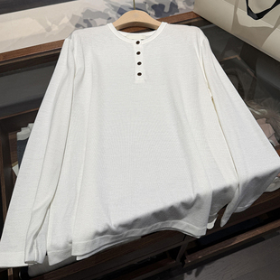 CHAO级穿搭!白色亨利领长袖T女春季极简风软糯百搭垂感单穿打底衫