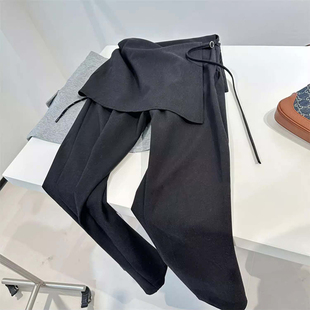 现货】被一条裤子冒犯了！2026新假两件系带裤裙层次感直筒西装裤