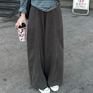 百搭直筒裤 CHAO级穿搭 新款 女春季 深灰色棉质高腰弯刀阔腿九分裤