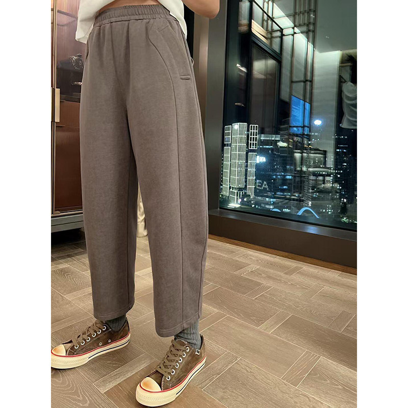 现货】高智风浅咖色松紧腰直筒百搭弯刀卫裤女秋冬通勤九分休闲裤,女装/女士精品,卫裤,淘宝优惠券,粉丝福利购,淘宝优惠卷