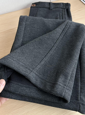黑灰色高腰垂感加绒西装弯刀阔腿裤女冬季新款遛弯裤加厚保暖长裤