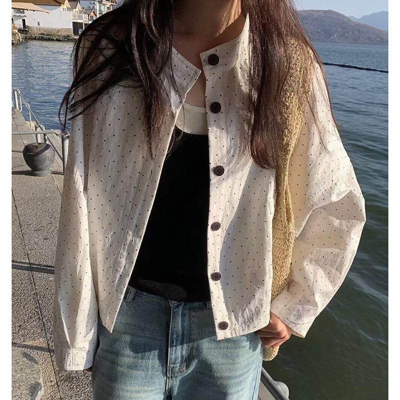 波点单排扣衬衫外套宽松衬衣外套